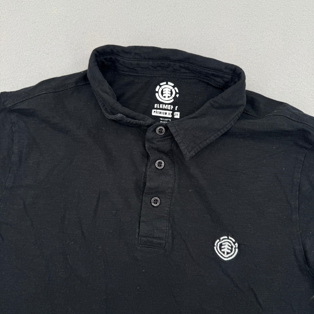 Y2K Element Mens M‎ Black Premium Jersey Short Sleeve Polo Shirt Skater Prep
